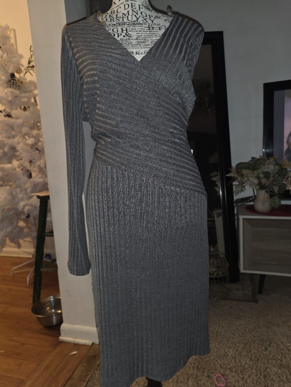 Fashion to Figure Grey Ribbed Wrap Midi Dress